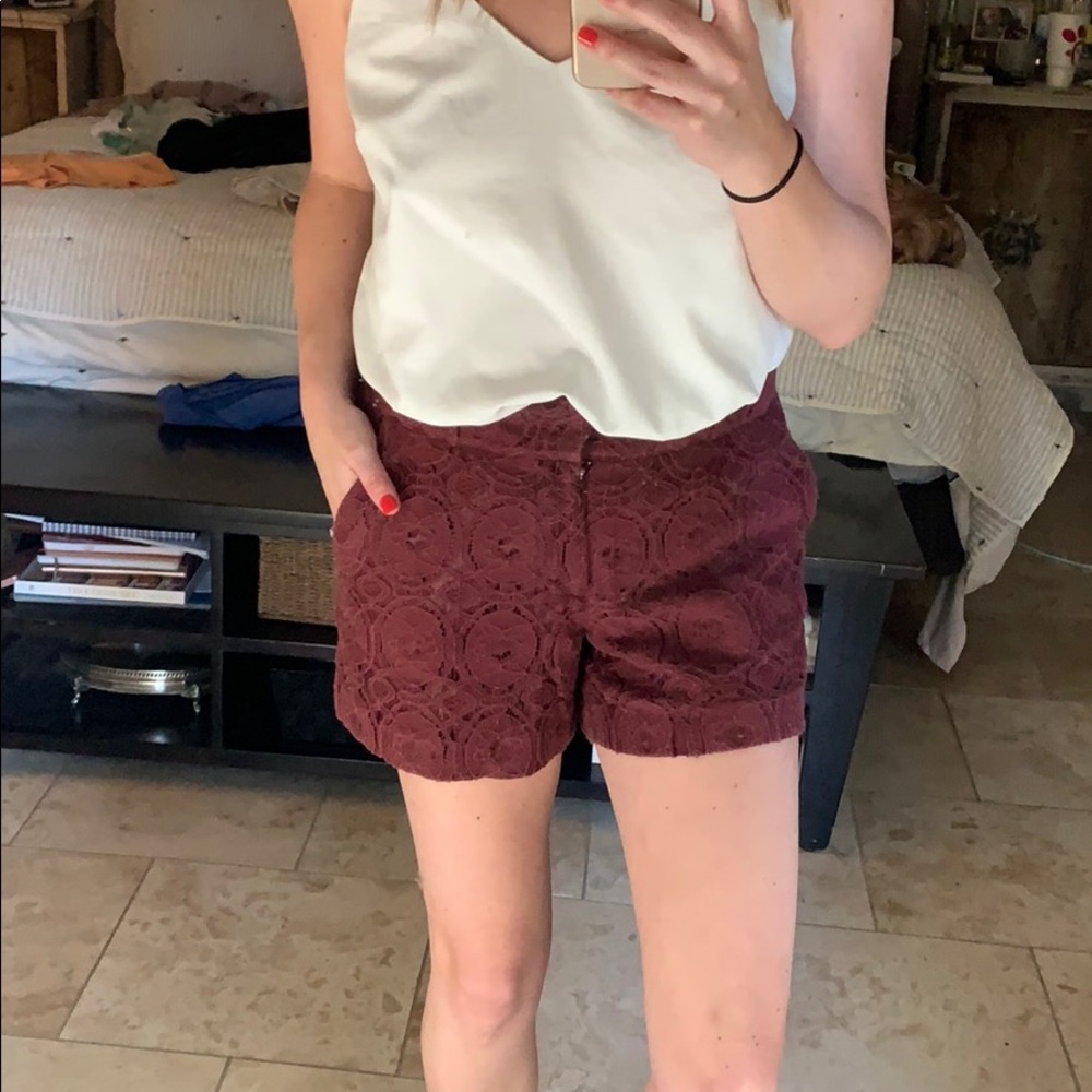 Maroon Eyelet lace shorts